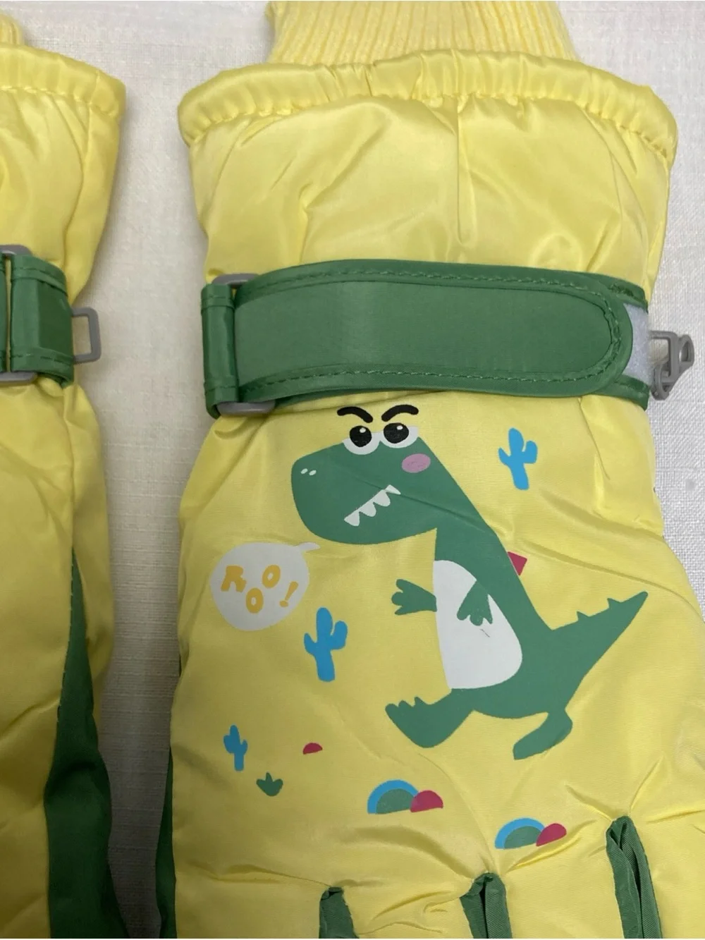 Kids Yellow & Green Dinosaur Winter Gloves